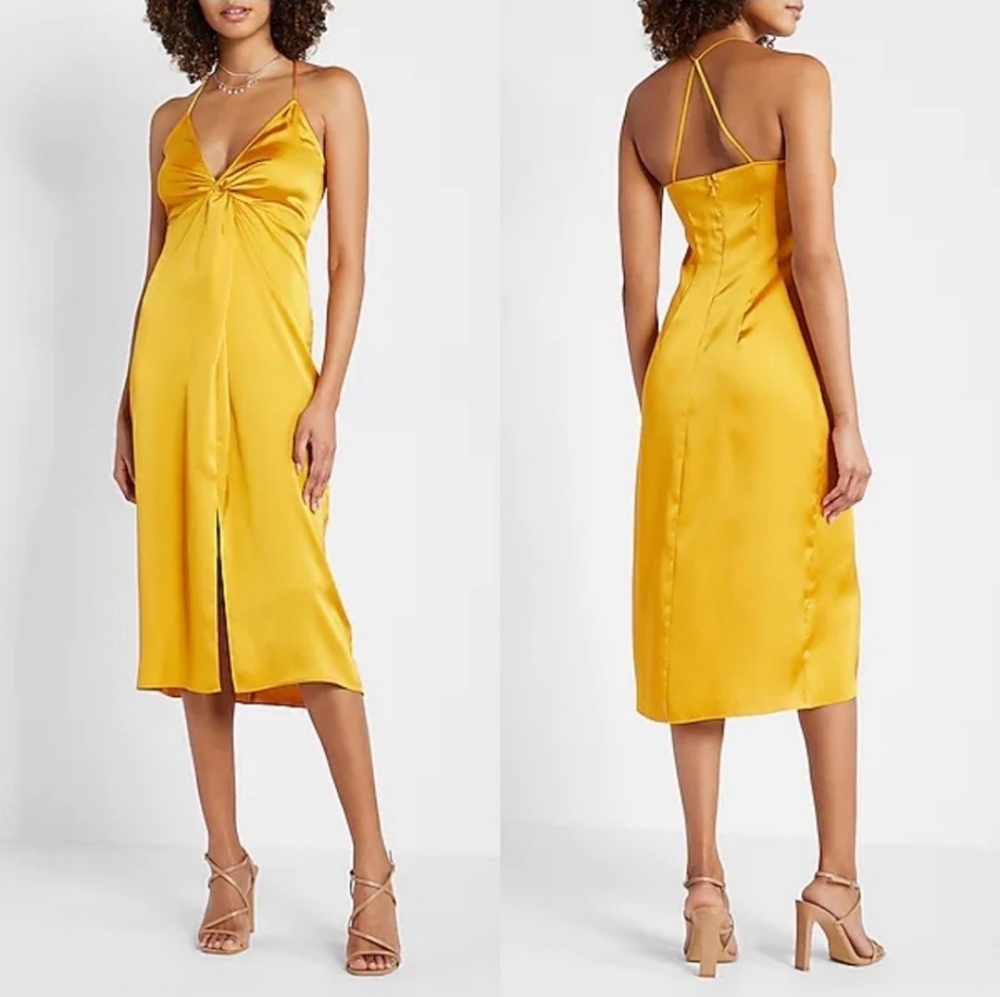 Express Yellow Front Twist Slip Dress